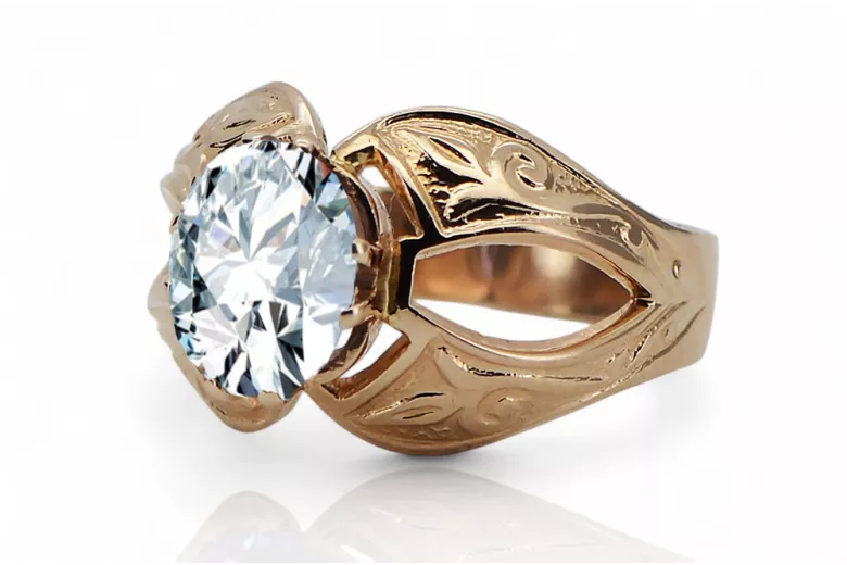 Vintage style Ring Zircon Original Vintage 14K Rose Gold vrc135r